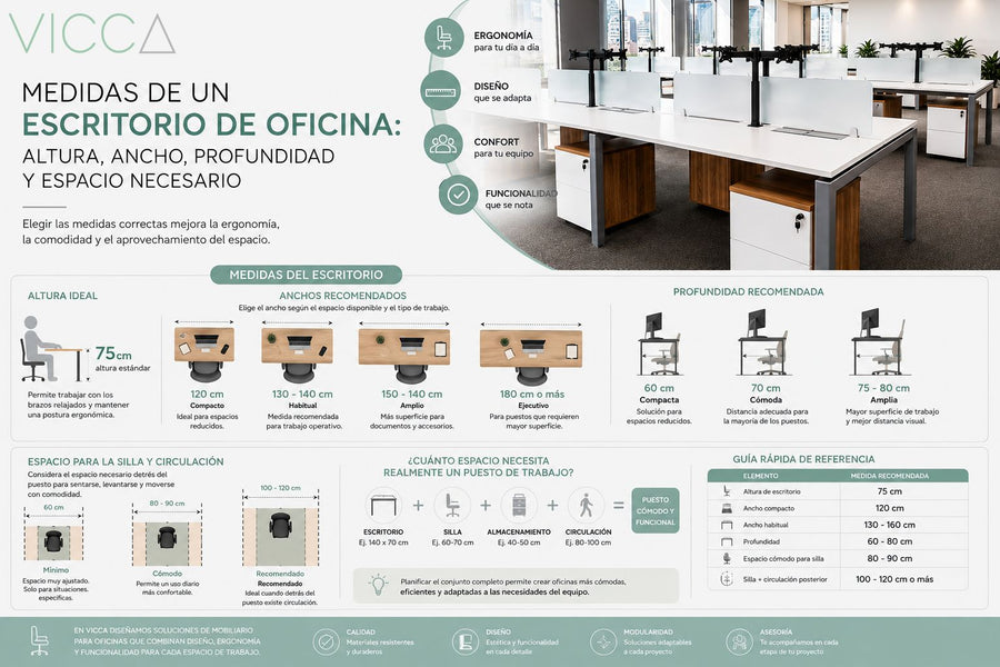 Medidas de Escritorio de Oficina Altura, Ancho y Fondo vicca