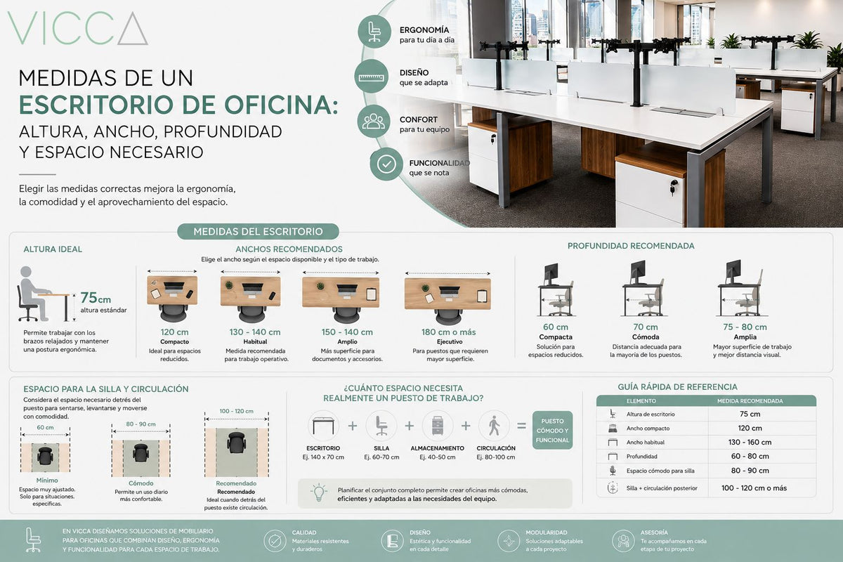 Medidas de Escritorio de Oficina Altura, Ancho y Fondo vicca