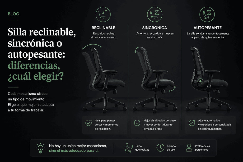 Silla reclinable, sincrónica o autopesante: qué significa cada mecanismo