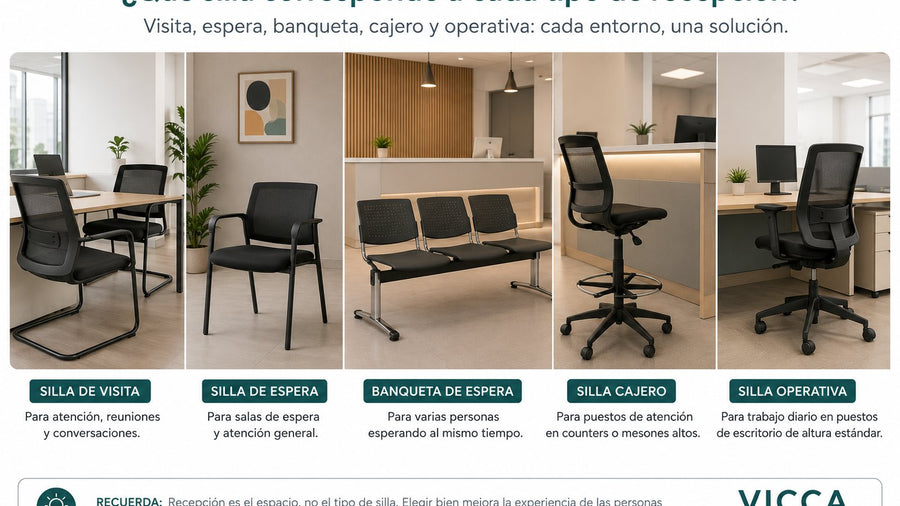 Sillas para recepción y atención: visita, espera, cajero y banqueta Vicca
