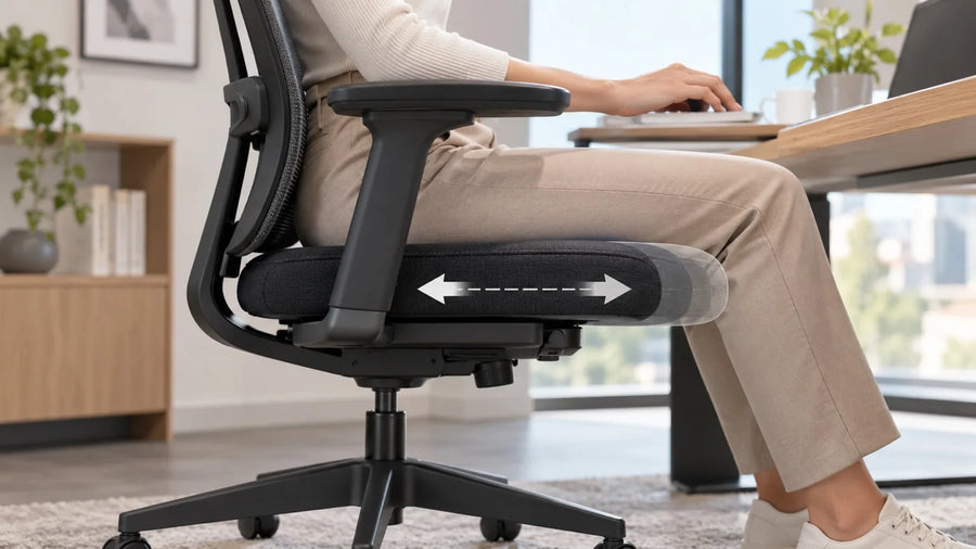Profundidad del asiento y movimiento del slider en silla de oficina