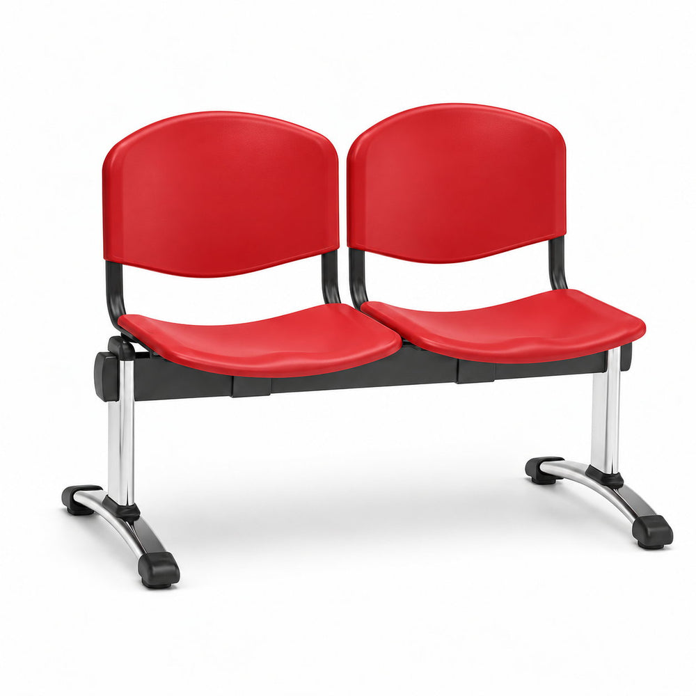 Banqueta de Espera Iso Plástica con Pata Splitz Cromada de 2 cuerpos en color rojo | VICCA