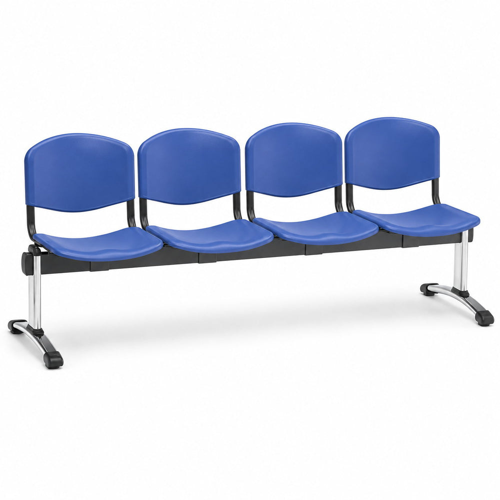Banqueta de Espera Iso Plástica con Pata Splitz Cromada de 4 cuerpos en color azul | VICCA