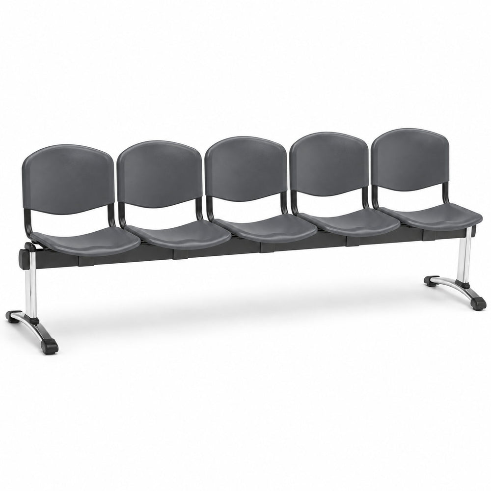 Banqueta de Espera Iso Plástica con Pata Splitz Cromada de 5 cuerpos en color gris | VICCA