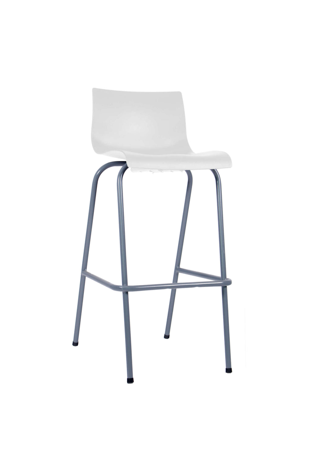 Taburete Cob blanco con respaldo bajo, vista 3/4