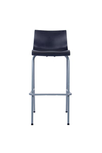 Taburete alto Cob negro con respaldo bajo y estructura gris, vista frontal