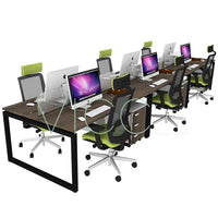 Escritorio bench para 6 personas con base cerrada negra y cubierta café