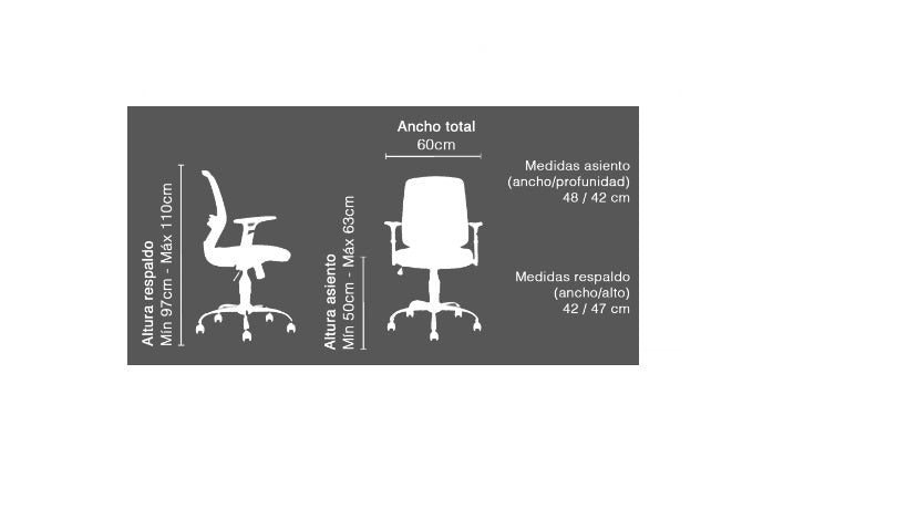 Medidas de la silla de escritorio Cubo VICCA con base cromada
