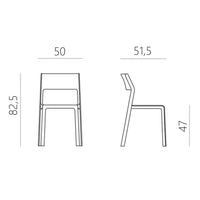 Plano de medidas de la silla para restaurante Trill Bistrot Nardi grafito: altura total 82,5 cm, asiento a 47 cm y ancho 50 cm.