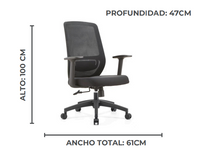 medidas Silla Santino ergonómica para oficina y home office