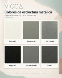 Muestrario VICCA para estructuras metálicas: Blanco MT, Aluminio MT, Gris Estrella, Negro MT, Gris Metalizado y Gris MT