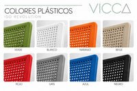 Muestrario VICCA de 8 colores de polipropileno Iso Revolution para silla de casino y banqueta de espera: verde, blanco, naranjo, beige, rojo, gris, azul y negro.