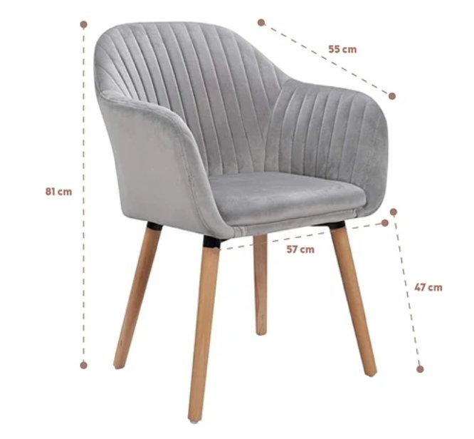 Medidas de poltrona Diamante gris con patas de madera