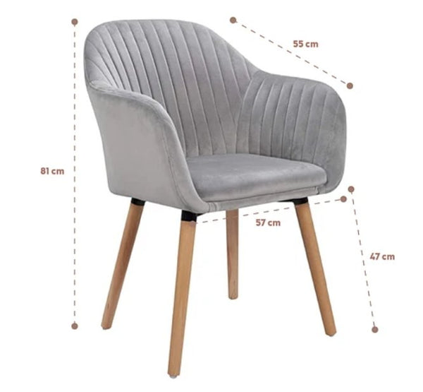 Poltrona Diamante gris de terciopelo con patas de madera, vista 45 grados