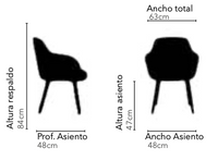 Medidas de la poltrona Vito: 63 cm de ancho total, asiento a 47 cm y respaldo de 84 cm