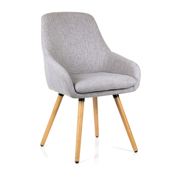 Poltrona Frida gris perla tapizada en tela con patas de madera