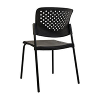 Silla Alice negra, vista de tres cuartos desde atrás con respaldo perforado y estructura de cuatro patas.