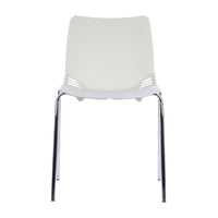 Silla para casino Race en vista frontal, blanca, sin brazos y con cuatro patas cromadas