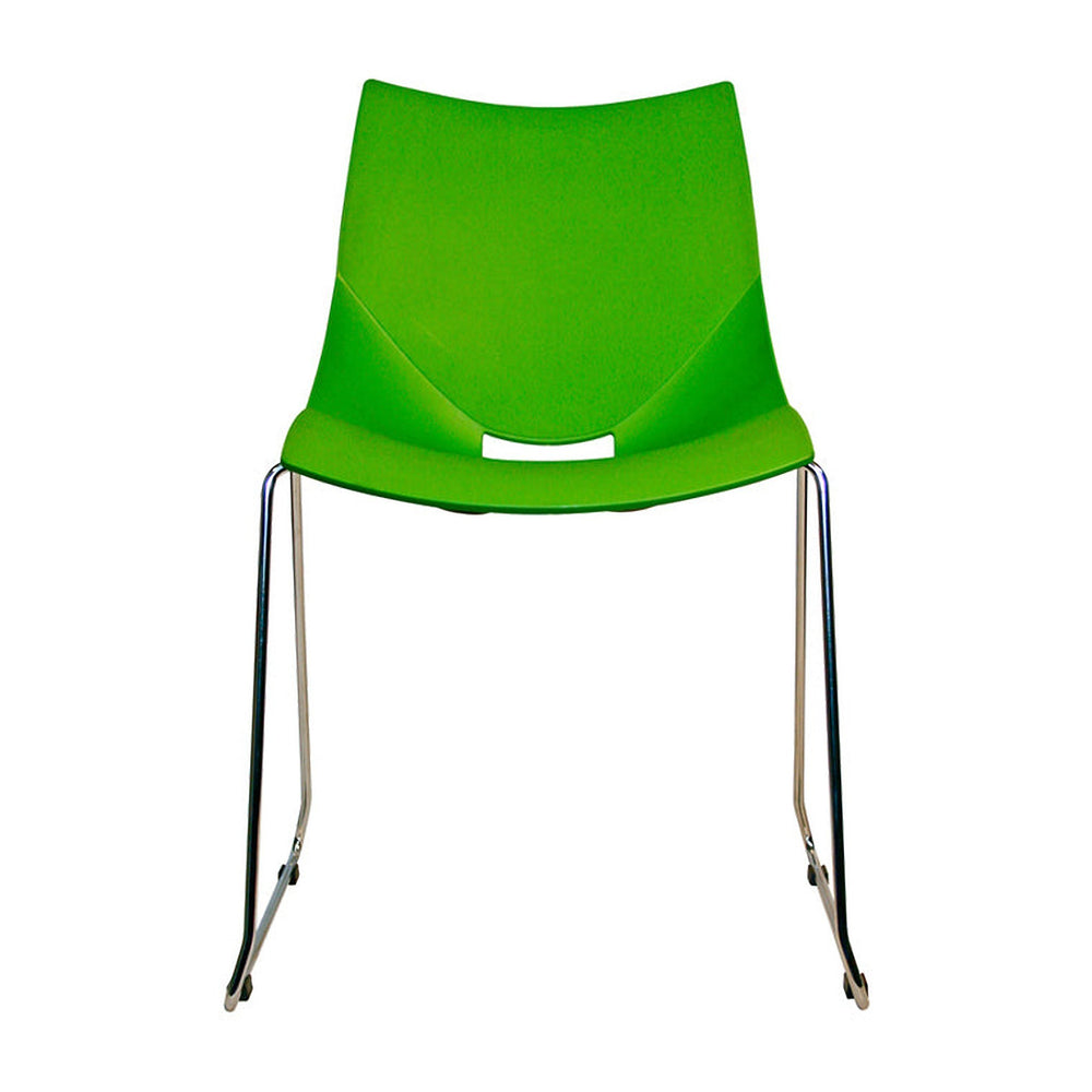 Silla para casino Shell en vista frontal, verde, sin brazos y con base trineo cromada