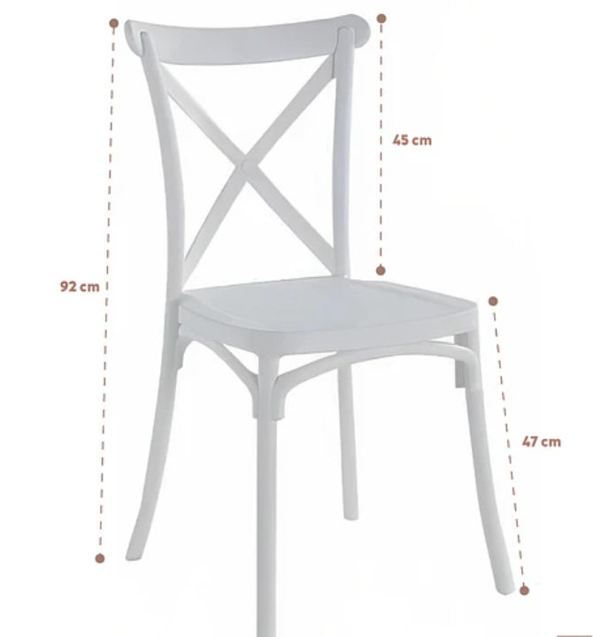 Medidas de silla de comedor Crossback de polipropileno: 92 cm de alto y asiento a 47 cm