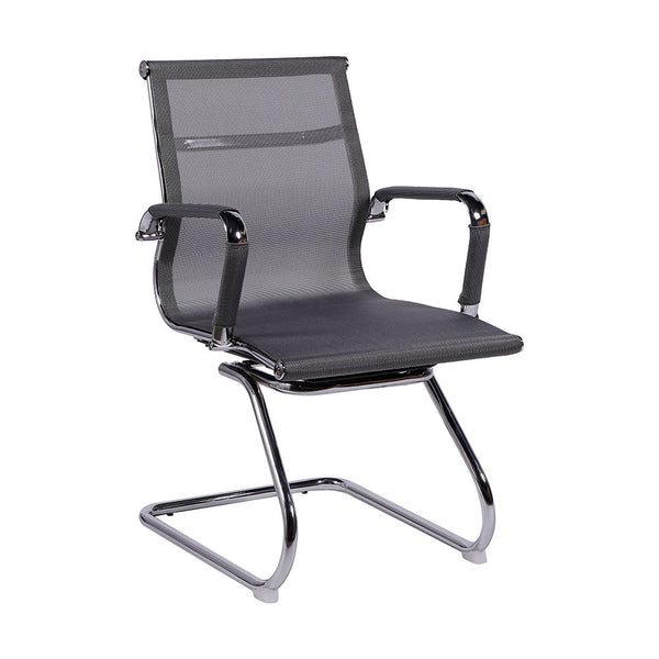 Silla de visita Carson fija gris con respaldo de malla y base trineo | VICCA