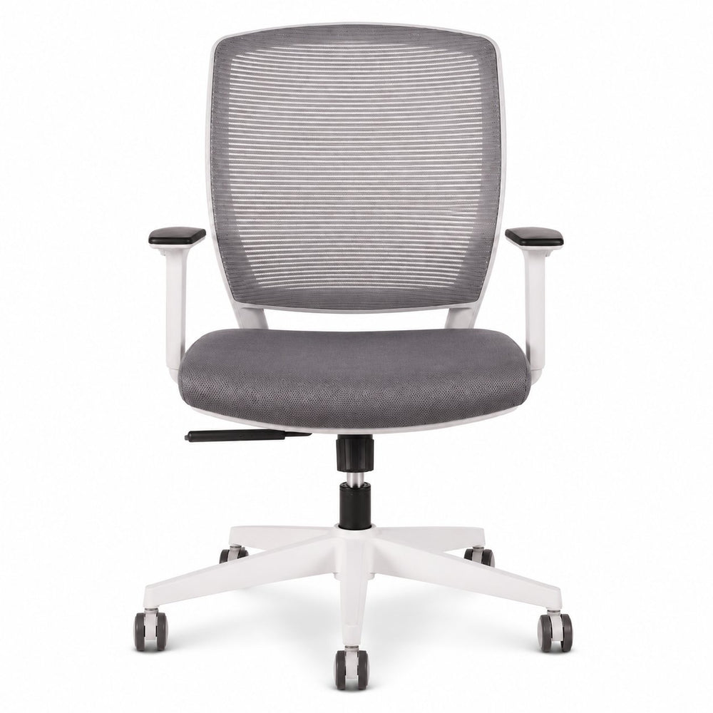 Silla ejecutiva Job gris y blanca vista frontal