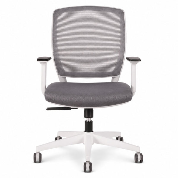 Silla ejecutiva Job gris y blanca vista tres cuartos
