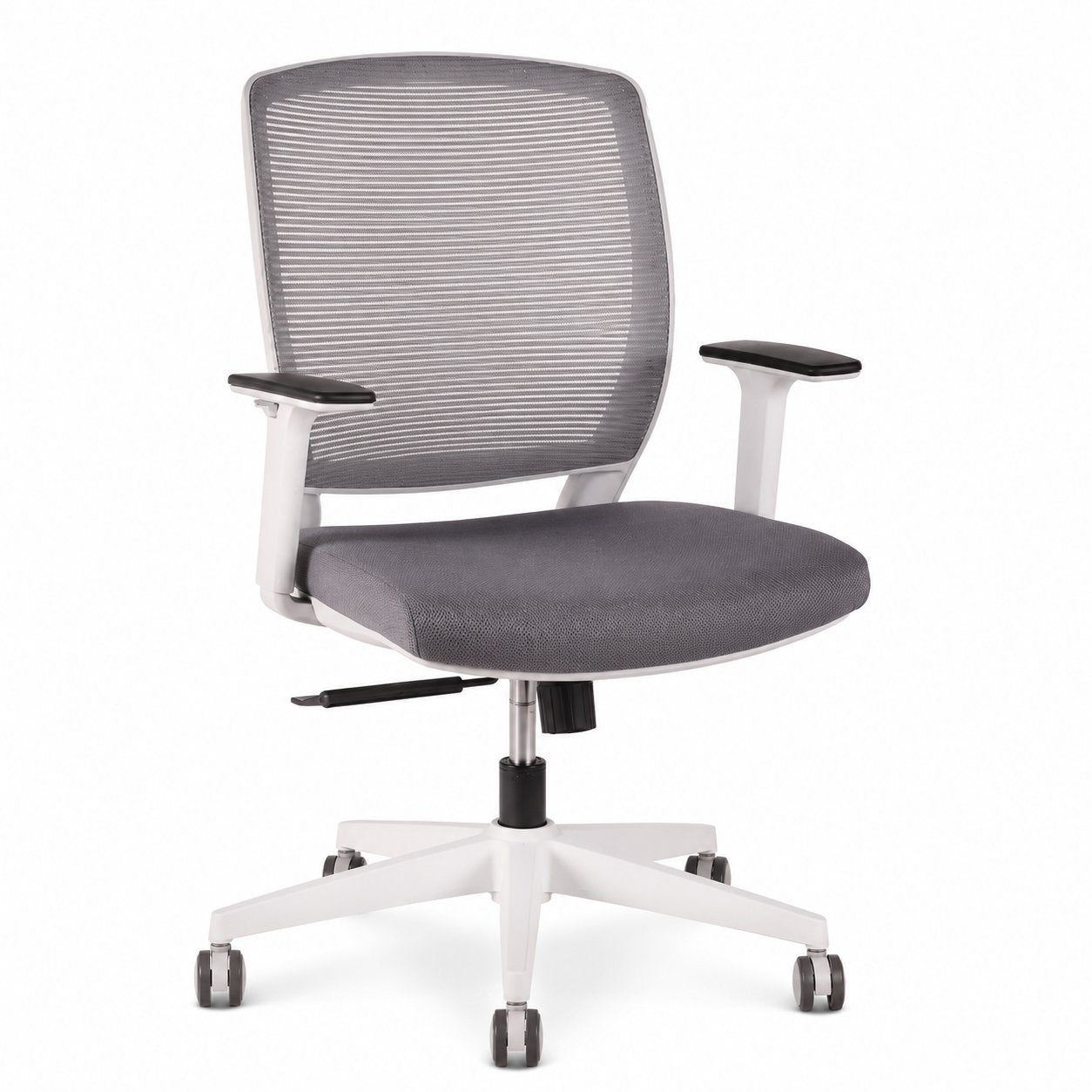 Silla ejecutiva Job gris y blanca vista tres cuartos