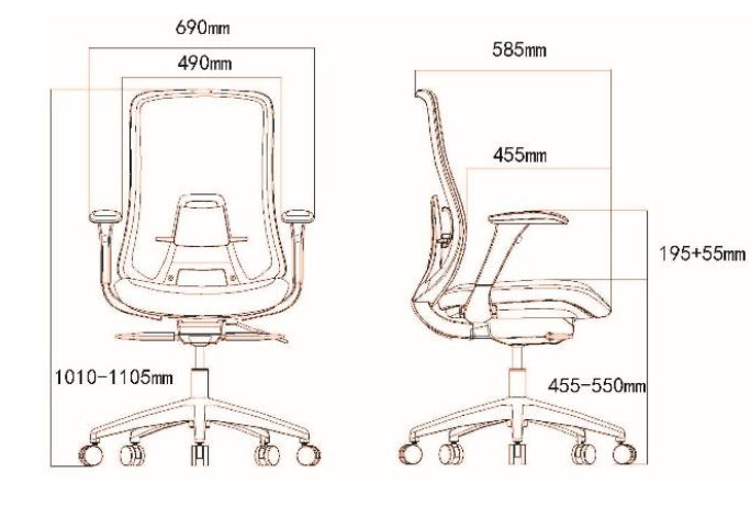 Medidas de silla ergonómica Donnina Malla gris
