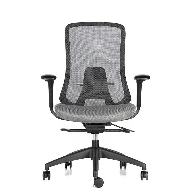 Vista frontal de silla ergonómica Donnina Malla gris con brazos 4D