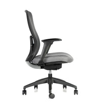 Vista lateral de silla ergonómica Donnina Malla gris con brazos 4D