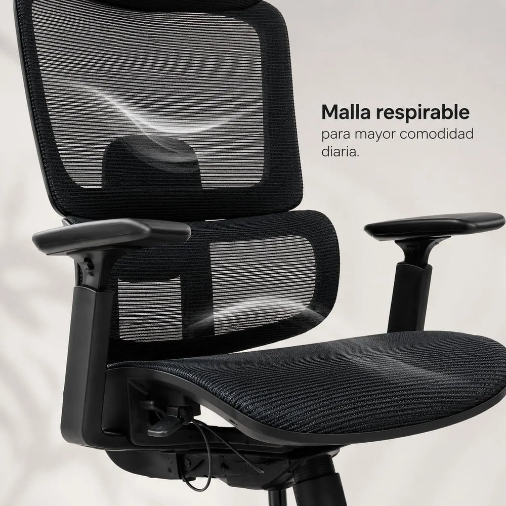 Detalle de respaldo y asiento de malla respirable de silla ergonómica ErgoDream