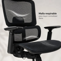 Detalle de respaldo y asiento de malla respirable de silla ergonómica ErgoDream