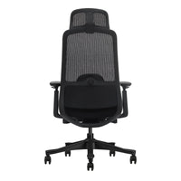 Silla ergonómica Matte negra vista posterior con respaldo de malla y soporte lumbar regulable