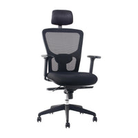Silla ergonómica de oficina Max con cabecero y lumbar ajustable, vista frontal 45 grados | VICCA