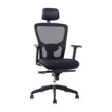 Silla ergonómica de oficina Max con cabecero y lumbar ajustable, vista frontal 45 grados | VICCA