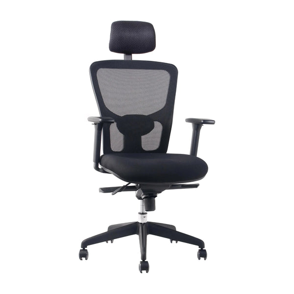 Silla ergonómica de oficina Max con cabecero y lumbar ajustable, vista frontal 45 grados | VICCA