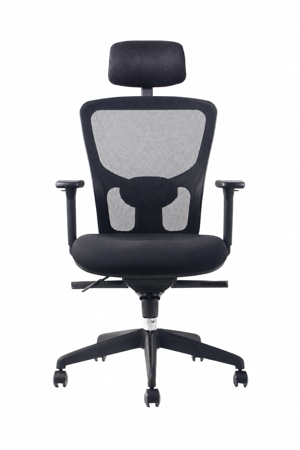 Silla ergonómica de oficina Max con cabecero y lumbar ajustable, vista frontal 45 grados | VICCA