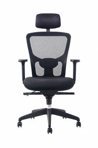 Silla ergonómica Max con cabecero, soporte lumbar regulable y brazos ajustables, vista frontal | VICCA