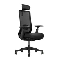 Silla ergonómica de oficina Nina con brazos 3D, cabecero y respaldo de malla, vista 45 grados | VICCA