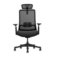 Silla ergonómica Nina vista frontal con respaldo de malla, apoyo lumbar y cabecero | VICCA