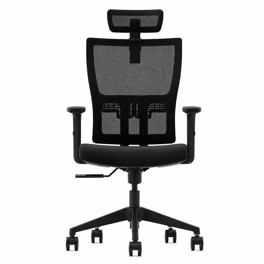 Vista frontal de silla ergonómica Torhu con apoyacabeza