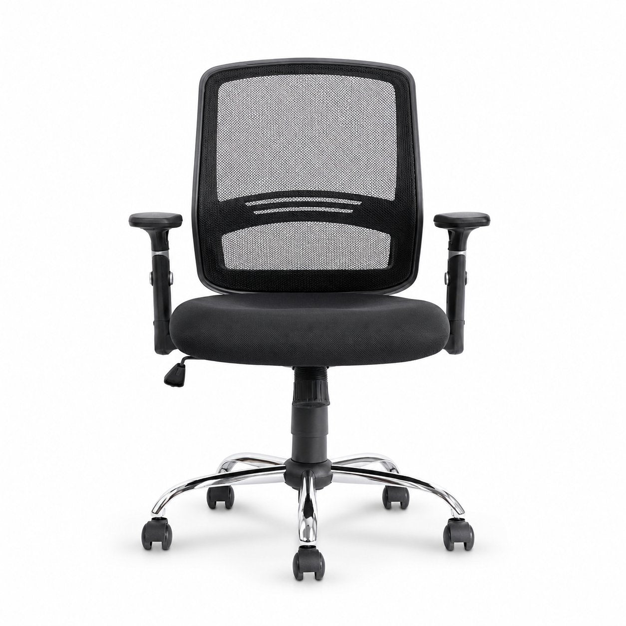 Silla de escritorio Cubo VICCA con base cromada y brazos regulables, vista frontal