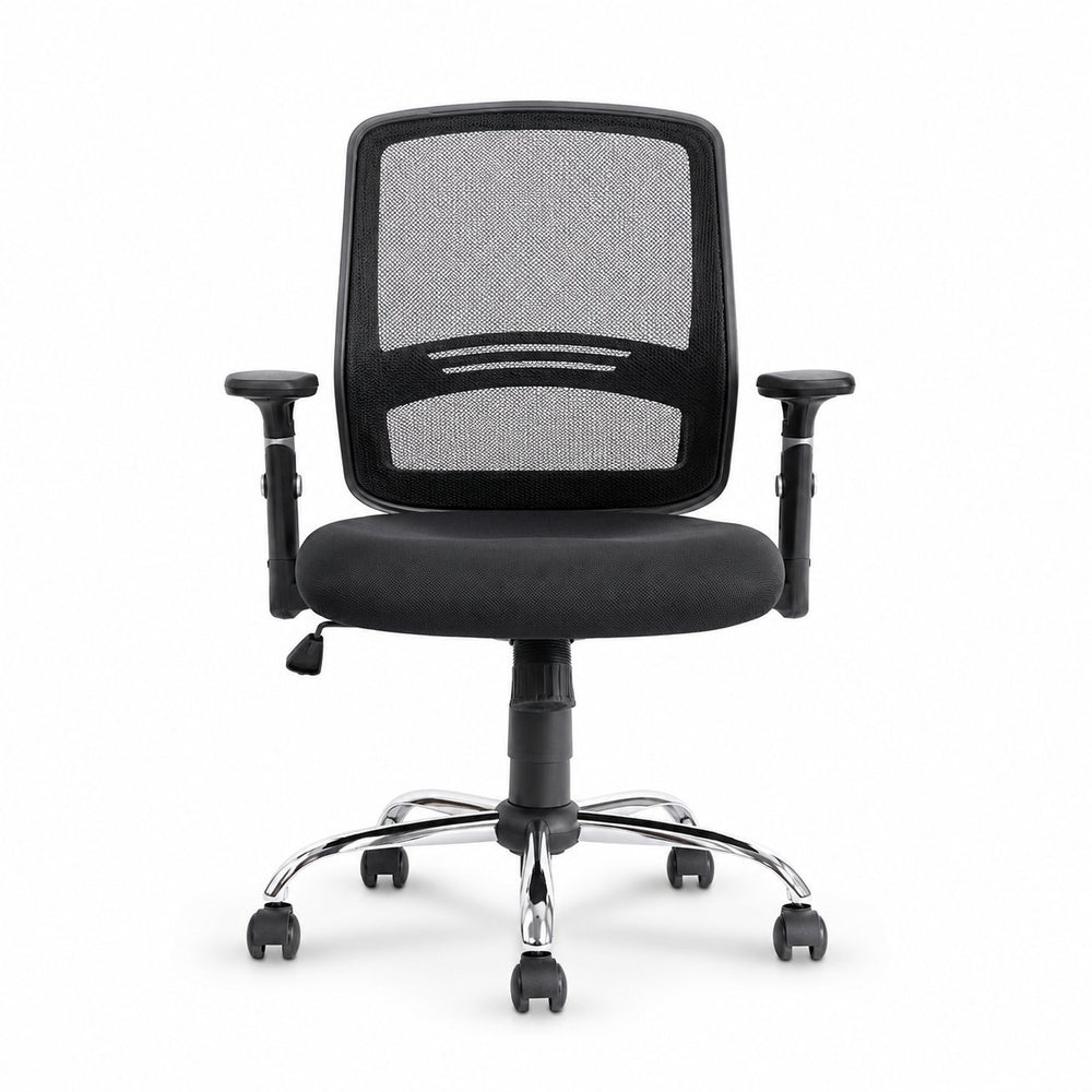 Silla de escritorio Cubo VICCA con base cromada y brazos regulables, vista frontal