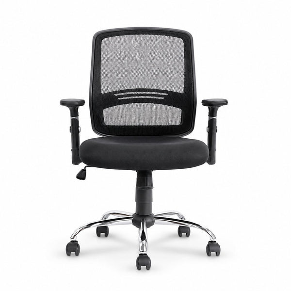 Silla de escritorio Cubo VICCA con base cromada y brazos regulables, vista 45 grados