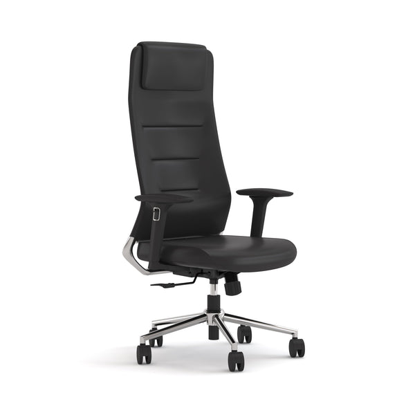 Silla gerencial Argos de cuero PU con brazos 3D y base cromada, vista frontal
