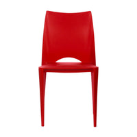 Silla para restaurante Pismo de polipropileno en vista frontal, roja, sin brazos y con abertura en la parte baja del respaldo