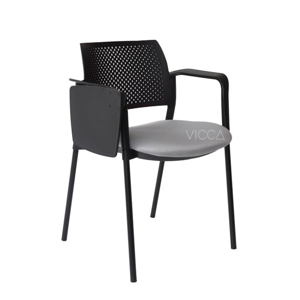 Silla universitaria Kyos con respaldo plástico, asiento tapizado gris y paleta abatible | VICCA