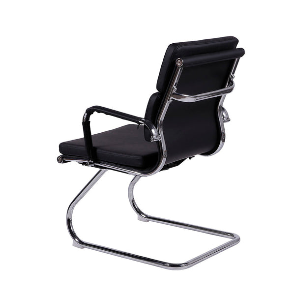 Silla de visita Priamo fija negra tapizada con base trineo | VICCA
