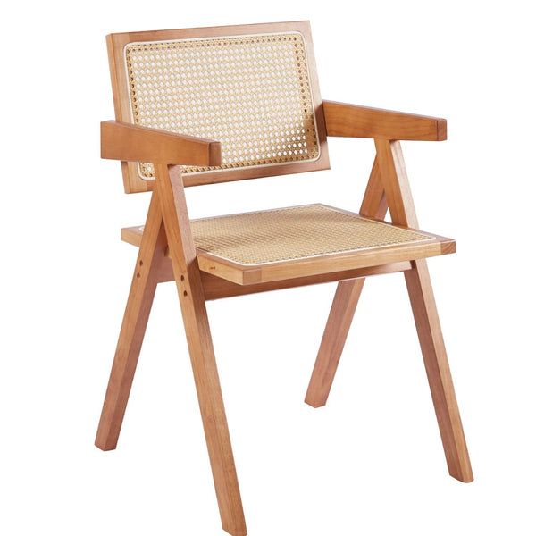 Sitial Chandigarh de madera natural con asiento y respaldo de ratán